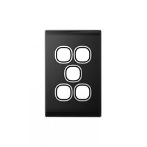 Snow Leopard - Switch Plate Vertical 5 Gang (Less Mech), White Cover, White Grid  Black/Black x10 - SNSWPV5GBB