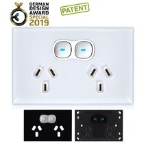 Glass Double GPO With Built-In LED Push Button Switch