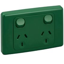 2000 Series, Twin Switch Socket Outlet, 250V, 10A - Green