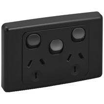 2000 Series, Twin Switch Socket Outlet, 250V, 10A, Removable Extra Switch - Black
