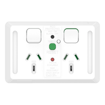 Pro Series, Twin Power Point, Horizontal Mount,10mA RCD 10A, 250V - Extra Vivid White