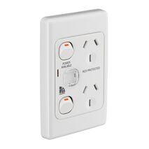 Medilec, Twin Switch Socket Outlet, 250V, 10A, 2 Gang, 1 Pole, Vertical - White Electric