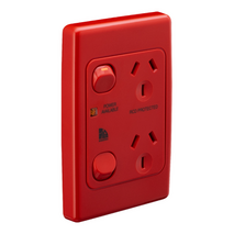 Medilec, Twin Switch Socket Outlet, 250V, 10A, 2 Gang, 1 Pole, Vertical - Red