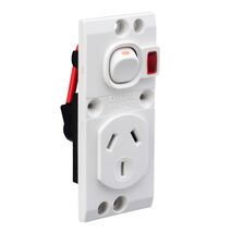 Medilec, Single Switch Socket Outlet, 250V, 10A, O Style, 2 Pole, Vertical, Neon - White Electric