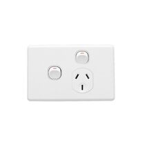 Classic C2000 Series, Switch Socket Outlet, Single, 250V, 10A, Removable Extra Switch - White Electric
