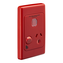 Medilec, Single Switch Socket Outlet, 250V, 10A, Vertical, 2 Pole, 10A, 250V - Red