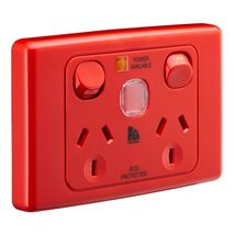 Medilec, Twin Switch Socket Outlet, 250V, 10A, 2 Gang, 1 Pole - Red