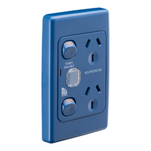Medilec, Twin Switch Socket Outlet, 250V, 10A, 2 Gang, 1 Pole, Vertical - Dark Blue