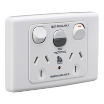 Medilec, RCD Protected Medilec, Twin Switch Socket Outlet, 250V, 10A, 1 Pole, Horizontal, 10mA RCD - White Electric