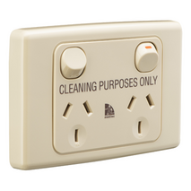 Medilec, Twin Switch Socket Outlet, 250V, 10A, 2 Gang, 1 Pole, Cleaner Label - Beige