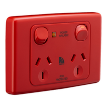 Medilec, Twin Switch Socket Outlet, 250V, 10A, 2 Gang, 1 Pole - Red