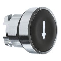 Harmony XB4, push-button head, metal, flush, black, 22mm, spring return, marked DOWN ARROW