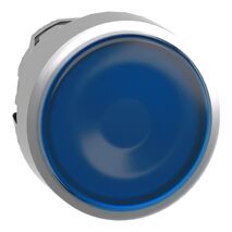 Harmony XB4, Head for illuminated push-button, metal, blue flush, 22mm, universal LED, spring return, plan lens, unmarked