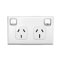 Excel - Horizontal double powerpoint 2 gang 10A & 15A 240V a.c. with safety shutters & neons white