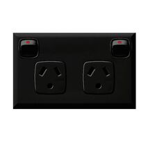 Excel - Horizontal double powerpoint 2 gang 10A 240V a.c. with round earth black
