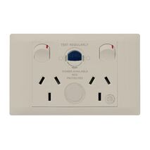 Excel Life - Medical - Common plate - Horizontal cleaners RCD protected double powerpoints - Cleaning purposes only engraved - antimicrobial & chemical resistant 2 gang 10A 240V a.c. RCD 10mA with circuit ID beige