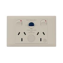 Excel Life - Medical - Common plate - Horizontal RCD protected double powerpoint - with power available & supplied LEDs - &#39;RCD protected&#39; engraved - antimicrobial & chemical resistant 2 gang 10A 240V a.c. RCD 30mA beige