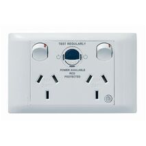 Excel Life - Medical - Common plate - Horizontal RCD protected double powerpoint - with power available & supplied LEDs - RCD protected engraved - antimicrobial & chemical resistant 2 gang 10A 240V a.c. RCD 30mA white