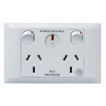 Excel Life - Medical - Common plate - Horizontal double powerpoint - RCD protected engraved - antimicrobial & chemical resistant 2 gang 10A 240V a.c. with LED power available white
