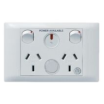 Excel Life - Medical - Common plate - Horizontal double powerpoint - RCD protected engraved - antimicrobial & chemical resistant 2 gang 10A 240V a.c. with LED power available & circuit ID white