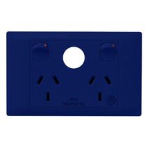 Excel Life - Medical - Common plate - Horizontal double powerpoint - RCD protected engraved - antimicrobial & chemical resistant 2 gang 10A 240V a.c. with extra function hole - Blue