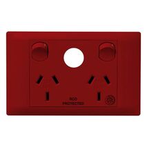 Excel Life - Medical - Common plate - Horizontal double powerpoint - RCD protected engraved - antimicrobial & chemical resistant 2 gang 10A 240V a.c. with extra function hole - Red