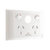 Excel Life - Medical - Common plate - Horizontal double powerpoint - RCD protected engraved - antimicrobial & chemical resistant 2 gang 10A 240V a.c. with extra function hole white
