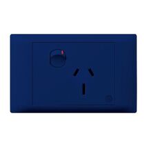 Excel Life - Medical - Common plate - Horizontal single powerpoint - RCD protected engraved - antimicrobial & chemical resistant 1 gang 15A 240V a.c. blue