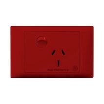 Excel Life - Medical - Common plate - Horizontal single powerpoint - RCD protected engraved - antimicrobial & chemical resistant 1 gang 15A 240V a.c. red