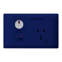 Excel Life - Medical - Common plate - Horizontal single powerpoint - RCD protected engraved - antimicrobial & chemical resistant 1 gang 15A 240V a.c. with LED power available blue