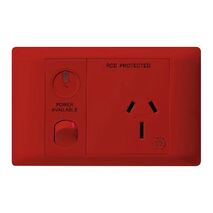 Excel Life - Medical - Common plate - Horizontal single powerpoint - RCD protected engraved - antimicrobial & chemical resistant 1 gang 15A 240V a.c. with LED power available red
