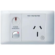 Excel Life - Medical - Common plate - Horizontal single powerpoint - RCD protected engraved - antimicrobial & chemical resistant 1 gang 15A 240V a.c. with LED power available white