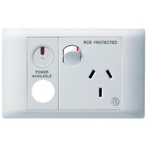 Excel Life - Medical - Common plate - Horizontal single powerpoint - RCD protected engraved - antimicrobial & chemical resistant 1 gang 10A 240V a.c. with LED power available & circuit ID white