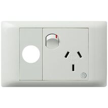 Excel Life - Medical - Common plate - Horizontal single powerpoint - &#39;RCD protected&#39; engraved - antimicrobial & chemical resistant 1 gang 10A 240V a.c. with extra function hole white