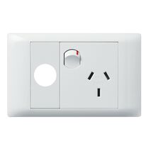 Excel Life - Common plate - Horizontal single powerpoint 1 gang 10A 240V a.c. with extra hole white