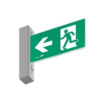 E3 LED Exit Sign - Surface with gear and lithium battery - Stainless steel wall plate on the left - Single Sided - Running man left - Galaxy