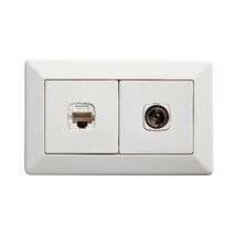 Como - Horizontal combined outlets A/V socket 2 gang Pal to F type & RJ45 Cat6 white