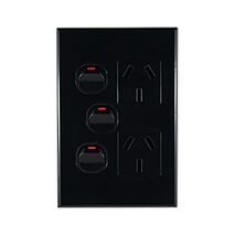 Double Power Point with Extra Switch – VERTICAL BLACK