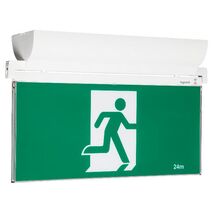 E2 LED Exit Sign complete with running man decals - white finish with lithium battery