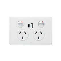 Excel Life 10A Double Powerpoint with Integrated USB Type A+C Chargers Gloss White