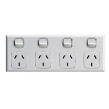 Excel - Horizontal 4 gang powerpoint 10A 240V a.c. gloss white