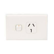 Excel - Horizontal single powerpoint 1 gang 25A 240V a.c. with neon white