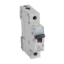 TX³ - MCB 6000 - Thermal magnetic circuit breaker - C curve - prong/fork type supply busbar - 1P - 230/400V a.c. - 25A - 1 module