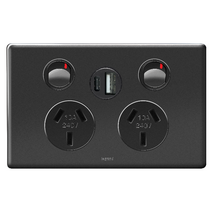 Excel Life 10A Double Powerpoint with Integrated USB Type A+C Chargers Black