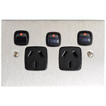 Architectural metal - Horizontal double powerpoint 2 gang 10A 240V a.c. black with extra switch stainless steel plate