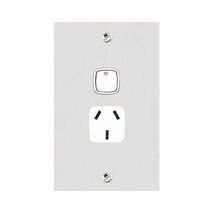 Architectural metal - Vertical single powerpoint 1 gang 10A 240V a.c. white stainless steel plate