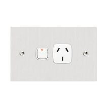Architectural metal - Horizontal single powerpoint 1 gang 15A 240V a.c. white stainless steel plate