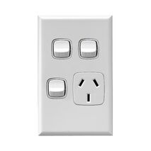 Excel - Vertical single powerpoint 1 gang 10A 240V a.c. with 2 extra switches white