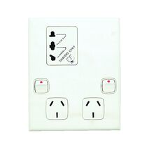 Excel - Horizontal double powerpoint with shaver outlet 2 gang 10A 240V a.c. with white