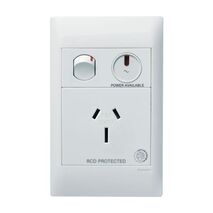 Excel Life - Medical - Common plate - Vertical single powerpoint - RCD protected engraved - antimicrobial & chemical resistant 1 gang 15A 240V a.c. with LED power available white
